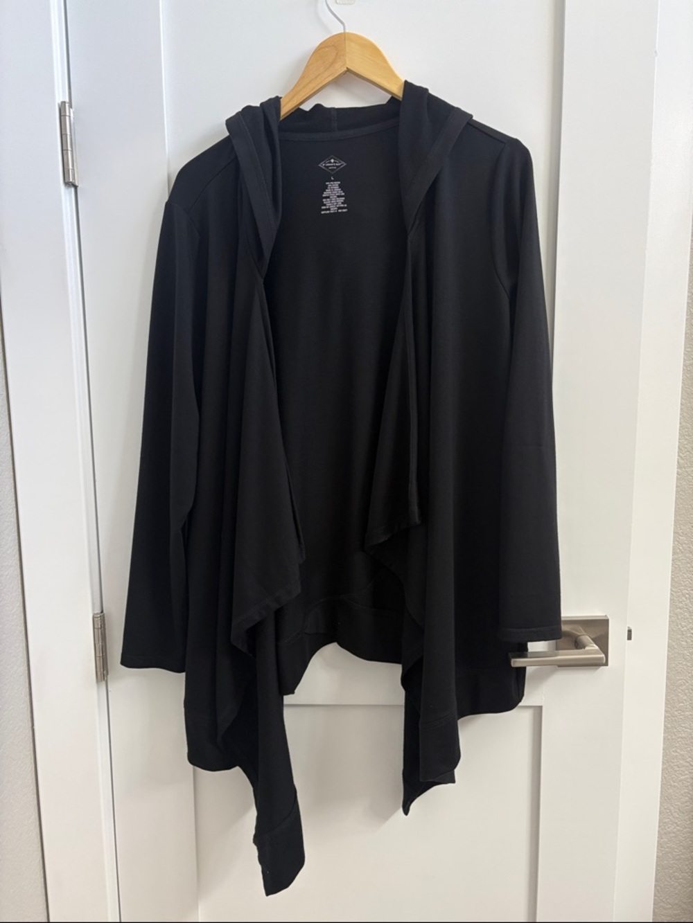 St. John's Bay Black Hooded Draped Open-Front Cardigan